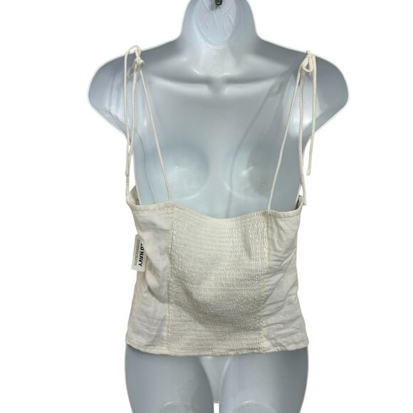 Old Navy White Bustier Linen Blend Tank Top Sz M Smocked Back Blouse New - Picture 7 of 7